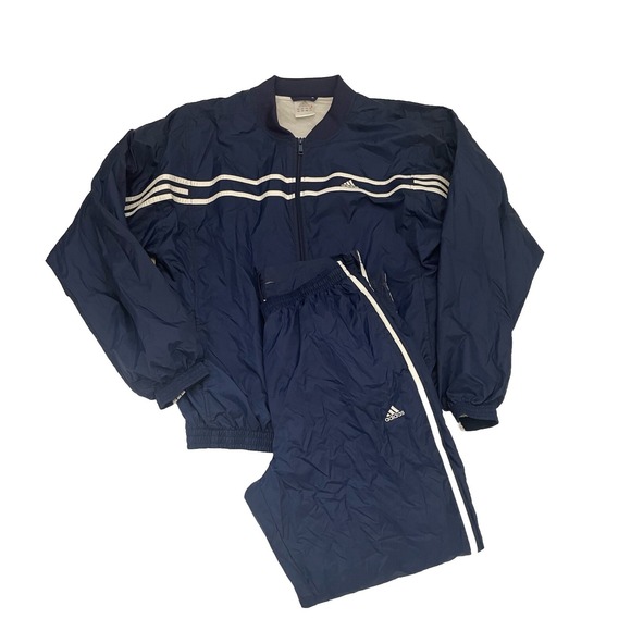 VTG Adidas Blue 90s Nylon Tracksuit Windbreaker Pants Set Mens Large Nice - Picture 1 of 13